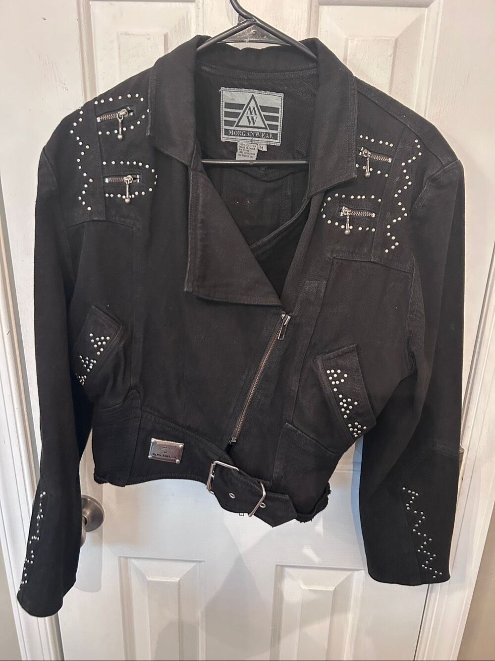 RARE Vintage 1980s Black Denim Jacket m Morganwear Michael Jackson Bad Punk Goth